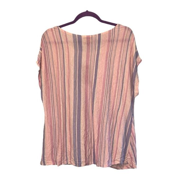 W5 Twist Front Top Pink Purple Blue White Striped Knit Scoop Neck Short Sleeve S - Picture 2 of 6